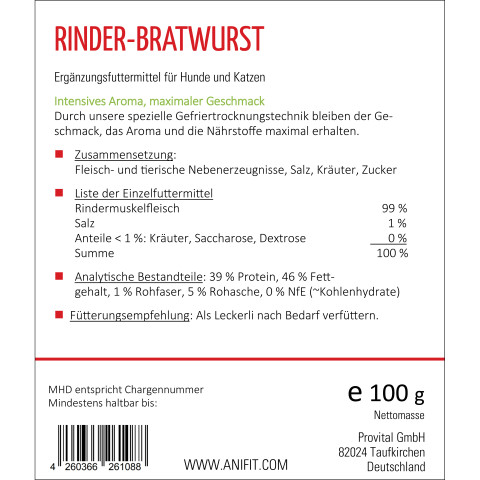 Cat Dog Accessories Snacks Beef-sausage (Rinder-Bratwurst) 100g 1 Piece -3- Anifit